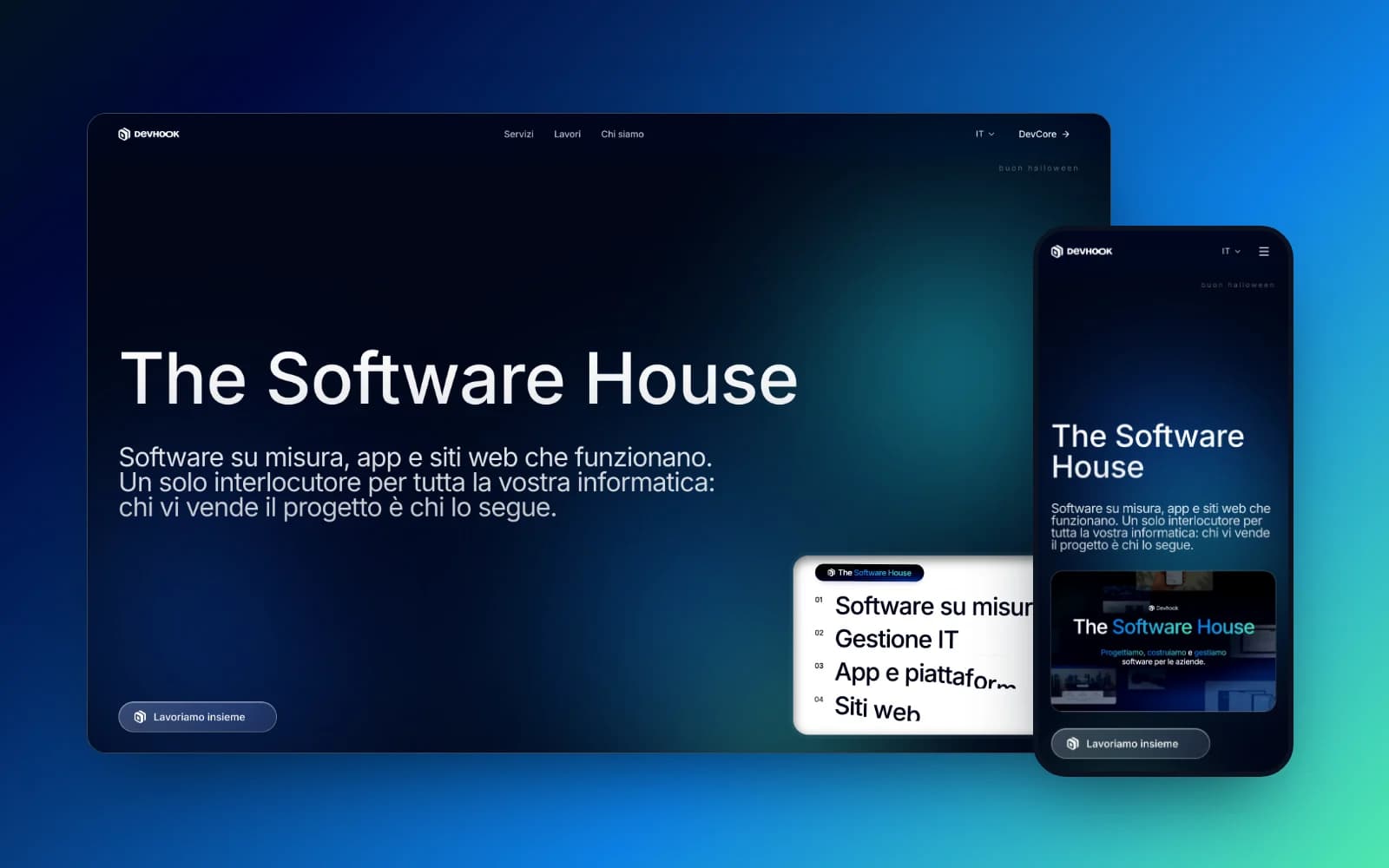 Il nuovo devhook.it su un portatile e su un telefono